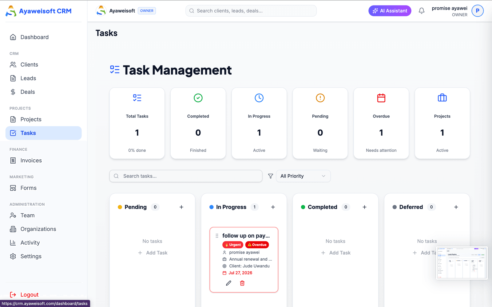 Ayaweisoft CRM: invoicing built in